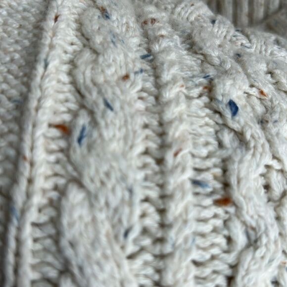 Land's End Cotton Blend Aran Cable Crew Neck Sweater Ivory Tweed Heavy XL Tall - Picture 13 of 14